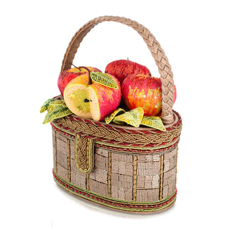 Mary Frances Apple Orchard Top Handle Bag Red Gold Basket Handbag Beige Purse NEW