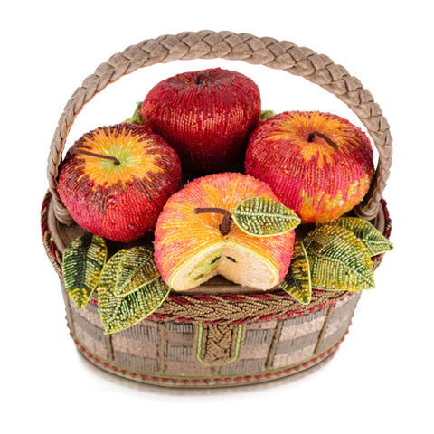 Mary Frances Apple Orchard Top Handle Bag Red Gold Basket Handbag Beige Purse NEW
