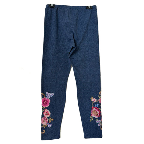 Johnny Was Aerus Legging Elowen Denim Blue Floral Embroidered Leggings Pants NEW