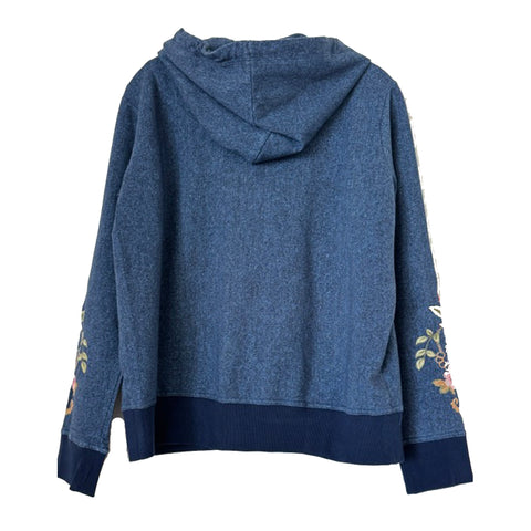 Johnny Was Modern Zip Up Hoodie Aerus Floral Cotton Elowen Denim Blue Top NEW