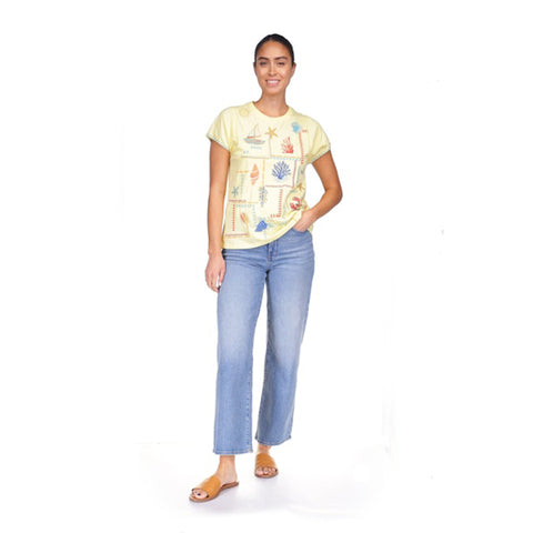 Johnny Was Amalfi Boxy Square Tee Shirt Cotton Embroidery Swing Sunshine Yellow Top NEW