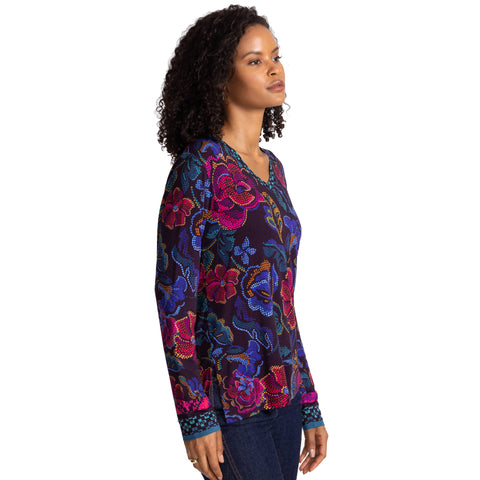 Johnny Was Janie Favorite Aphaia Long Swing Tee Floral Shirt Blue Pink Top NEW