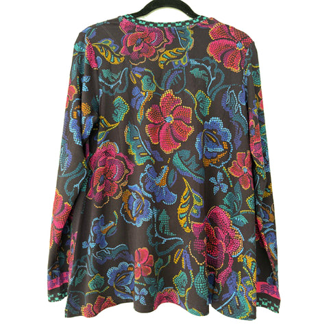 Johnny Was Janie Favorite Aphaia Long Swing Tee Floral Shirt Blue Pink Top NEW