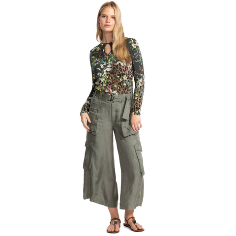 Johnny Was Janie Favorite Ash Bird Keyhole Top Long Floral Animal Black Brown Tee Shirt NEW