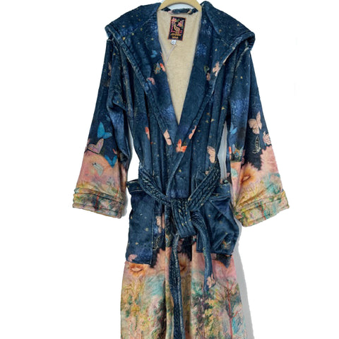 Johnny Was Aurelius Cozy Robe Floral Butterfly Sleep Wear Lounge Flowers Blue NEW