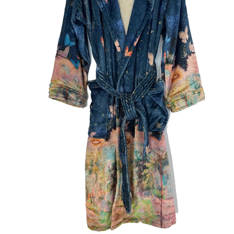 Johnny Was Aurelius Cozy Robe Floral Butterfly Sleep Wear Lounge Flowers Blue NEW