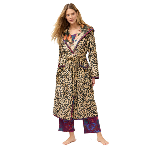 Johnny Was Bellina Leopard Aditi Robe Reversible Lounge Sleep Floral Brown NEW