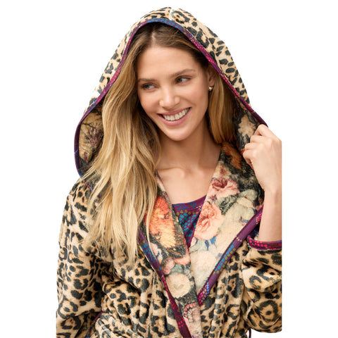 Johnny Was Bellina Leopard Aditi Robe Reversible Lounge Sleep Floral Brown NEW