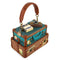 Mary Frances Baggage Claim Beaded Suitcase Handbag Brown Blue Bag Tour Purse NEW