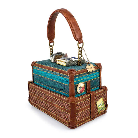 Mary Frances Baggage Claim Beaded Suitcase Handbag Brown Blue Bag Tour Purse NEW
