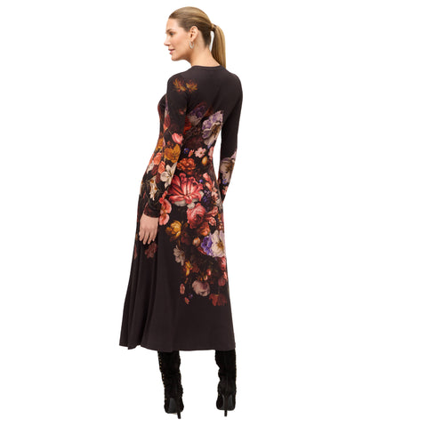 Johnny Was Janie Favorite Beckett Blooms Long Pink Floral Midi Dress Black NEW
