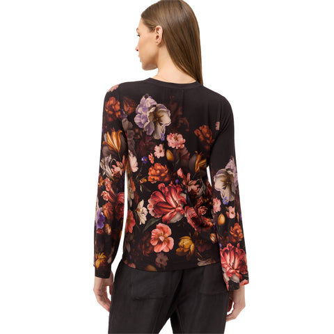 Johnny Was Janie Favorite Beckett Blooms Tee Long Pink Floral Shirt Black Top NEW