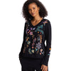 Johnny Was Belina Slit Sleeve Tee Cotton Embroidered Floral Shirt Black Top NEW
