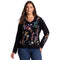 Johnny Was Belina Slit Sleeve Tee Cotton Embroidered Floral Shirt Black Top NEW