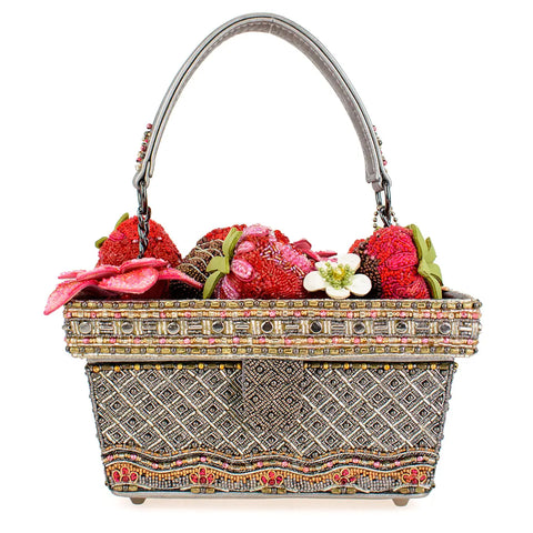 Mary Frances Berry Beautiful Top Handle Red Flowers Beaded Bag Strawberry Basket Handbag Purse NEW
