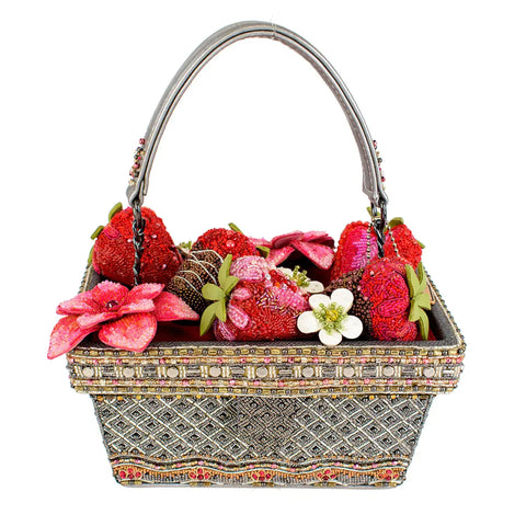Mary Frances Berry Beautiful Top Handle Red Flowers Beaded Bag Strawberry Basket Handbag Purse NEW