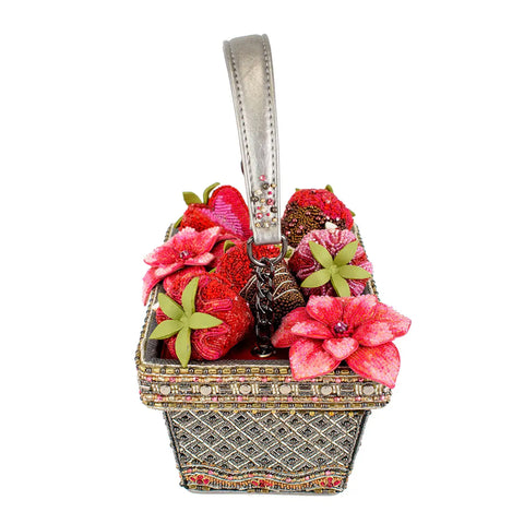 Mary Frances Berry Beautiful Top Handle Red Flowers Beaded Bag Strawberry Basket Handbag Purse NEW