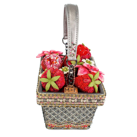 Mary Frances Berry Beautiful Top Handle Red Flowers Beaded Bag Strawberry Basket Handbag Purse NEW