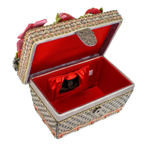 Mary Frances Berry Beautiful Top Handle Red Flowers Beaded Bag Strawberry Basket Handbag Purse NEW