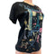 Johnny Was Paris Crew Tee Short Floral Embroidered Cotton Shirt Black Top NEW