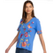 Johnny Was Gracey Trapunto V Neck Tee Shirt Blue Ultramarine Embroidery Top New