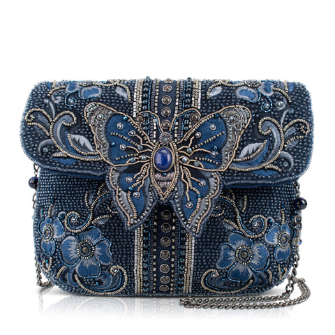 Mary Frances Navy Blue Alchemy Butterfly Crossbody Beaded Bag Floral Handbag Denim Purse NEW