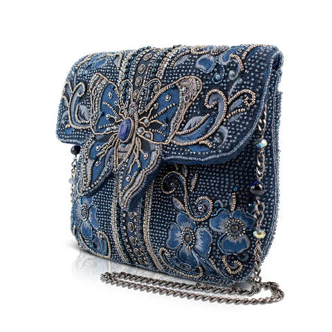 Mary Frances Navy Blue Alchemy Butterfly Crossbody Beaded Bag Floral Handbag Denim Purse NEW
