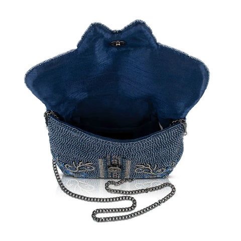 Mary Frances Navy Blue Alchemy Butterfly Crossbody Beaded Bag Floral Handbag Denim Purse NEW