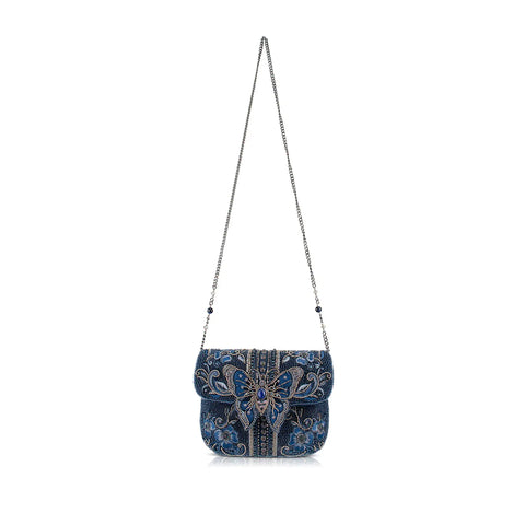 Mary Frances Navy Blue Alchemy Butterfly Crossbody Beaded Bag Floral Handbag Denim Purse NEW