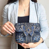 Mary Frances Navy Blue Alchemy Butterfly Crossbody Beaded Bag Floral Handbag Denim Purse NEW