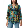 Johnny Was Vacanza Blouse Paon Floral Deep Black Button Flower Blue Shirt Top New