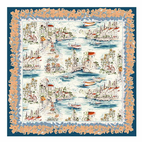 Johnny Was Vakash Scarf Silk Cream Tassels Scarves Floral Square Large Blue New
