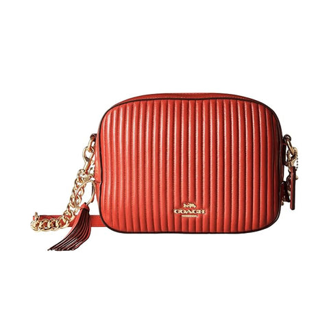 Coach Camera Bag Quilting Li Jasper Handbag Leather Zip Bag Red Gold Purse NEW