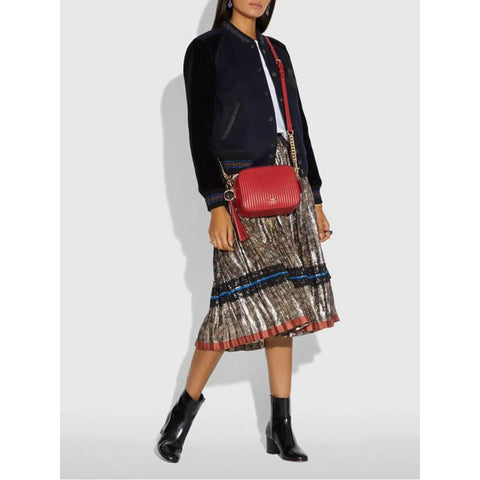 Coach Camera Bag Quilting Li Jasper Handbag Leather Zip Bag Red Gold Purse NEW