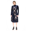 Johnny Was Corinthe Stretch Velvet Long Dress Floral Embroidery Midnight Blue NEW