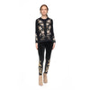 Johnny Was Raw Seam Corinthe Tee Floral Embroidered Cotton Shirt Black Top NEW