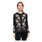 Johnny Was Raw Seam Corinthe Tee Floral Embroidered Cotton Shirt Black Top NEW
