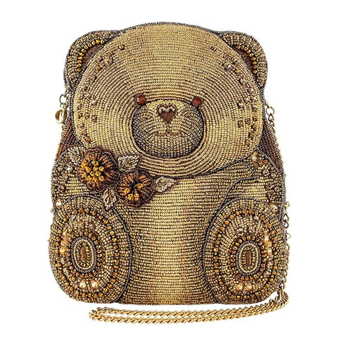 Mary Frances Can't Bear It Beaded Crossbody Zip Handbag Floral Bag Gold Purse NEW