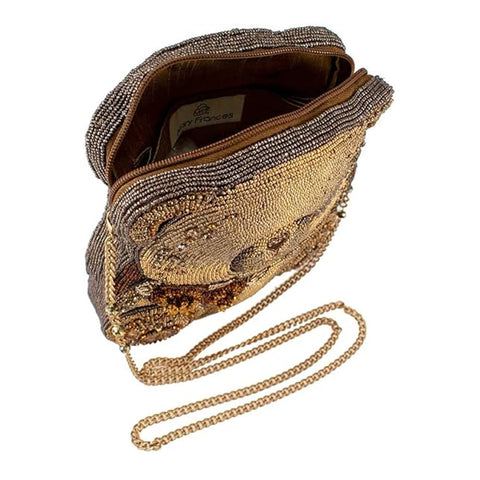 Mary Frances Can't Bear It Beaded Crossbody Zip Handbag Floral Bag Gold Purse NEW