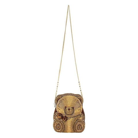 Mary Frances Can't Bear It Beaded Crossbody Zip Handbag Floral Bag Gold Purse NEW