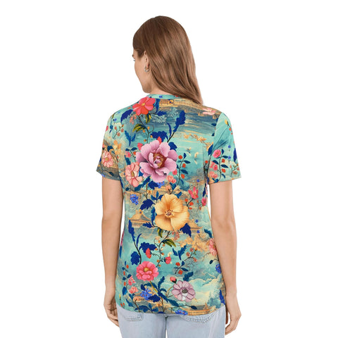 Johnny Was Janie Favorite Chemis Short Crew Tee Pink Floral Shirt Green Top NEW