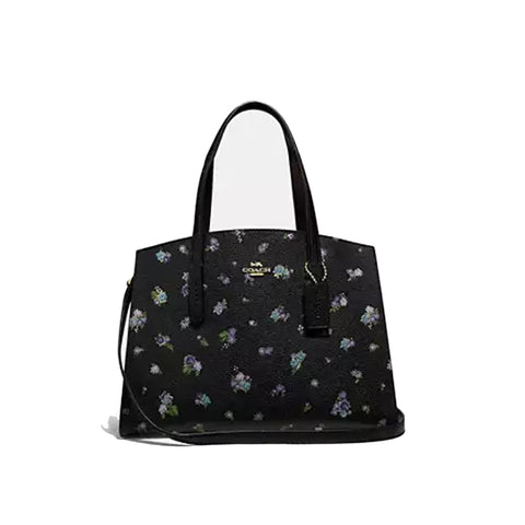 Coach Charlie Carryall Floral Print Bag Large Shoulder Handbag Black Purse NEW