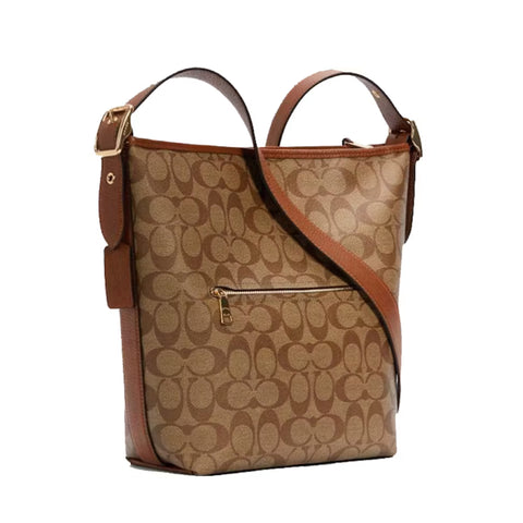 Coach Val Duffle Signature Khaki Redwood Bag Zipper Shoulder Handbag Purse NEW