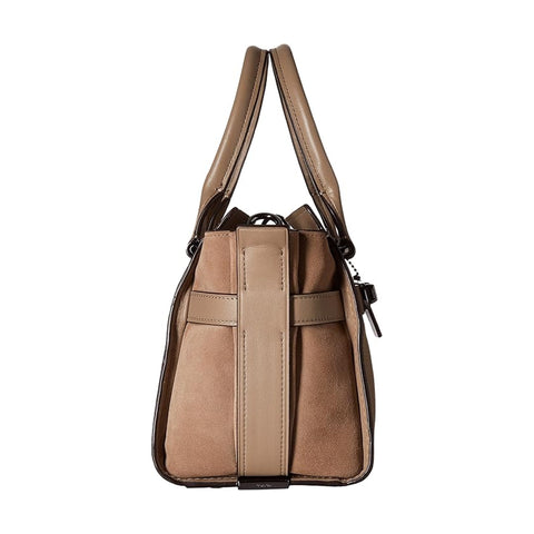 Coach Swagger 27 Dark Stone Leather Suede Handbag Shoulder Bag Beige Purse NEW