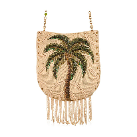 Mary Frances Coconutty Beaded Crossbody Handbag Palm Tree Bag Beige Purse NEW