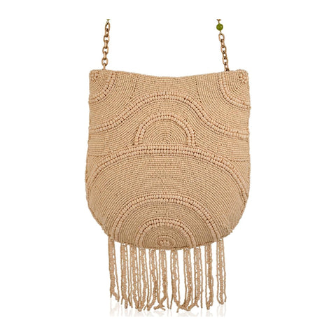 Mary Frances Coconutty Beaded Crossbody Handbag Palm Tree Bag Beige Purse NEW