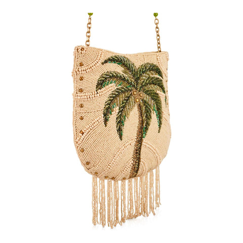 Mary Frances Coconutty Beaded Crossbody Handbag Palm Tree Bag Beige Purse NEW