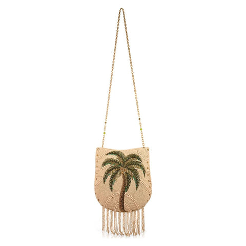 Mary Frances Coconutty Beaded Crossbody Handbag Palm Tree Bag Beige Purse NEW