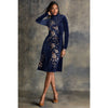 Johnny Was Corinthe Stretch Velvet Mock Dress Floral Embroidery Midnight Blue NEW