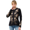 Johnny Was Raw Seam Corinthe Tee Floral Embroidered Cotton Shirt Black Top NEW